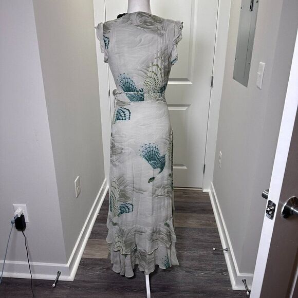 NWT All Saints Dela Ngaru Sea Green Flowy Crepe Wrap Dress US Size 0 - Picture 9 of 13